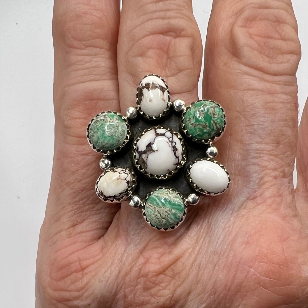 Sterling Silver Southwestern Style Cluster Ring, Wild Horse, Sea Sediment Jasper